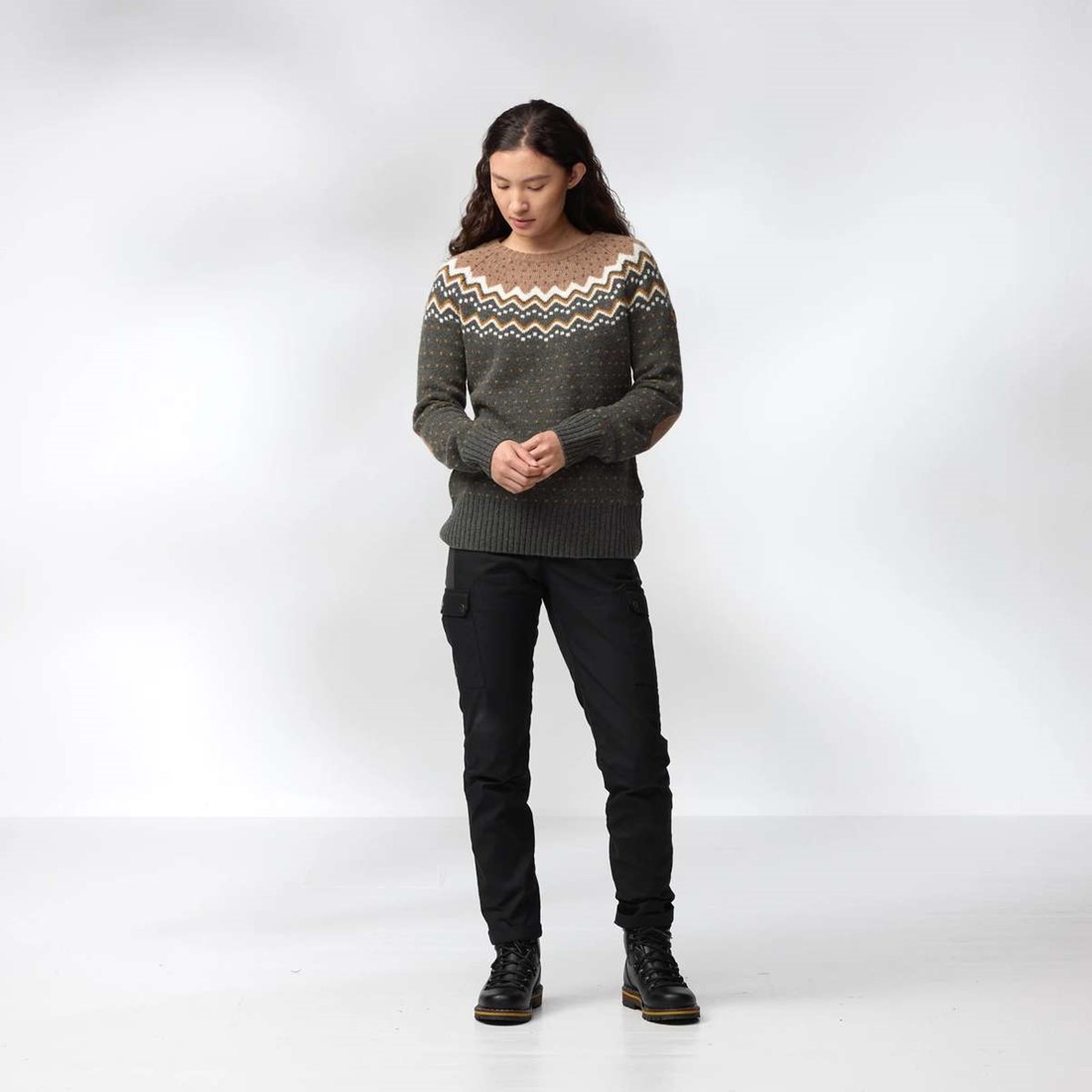 Fjallraven Ovik Knit Sweater W Buckwheat Brown Chalk White L Your specialist in outdoor wintersports fieldhockey and more